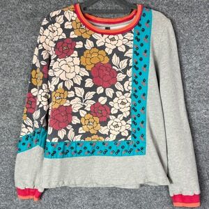 Anthropologie Sweatshirt Womens S Gray Good Floral Mixed Media Beaded Pullover